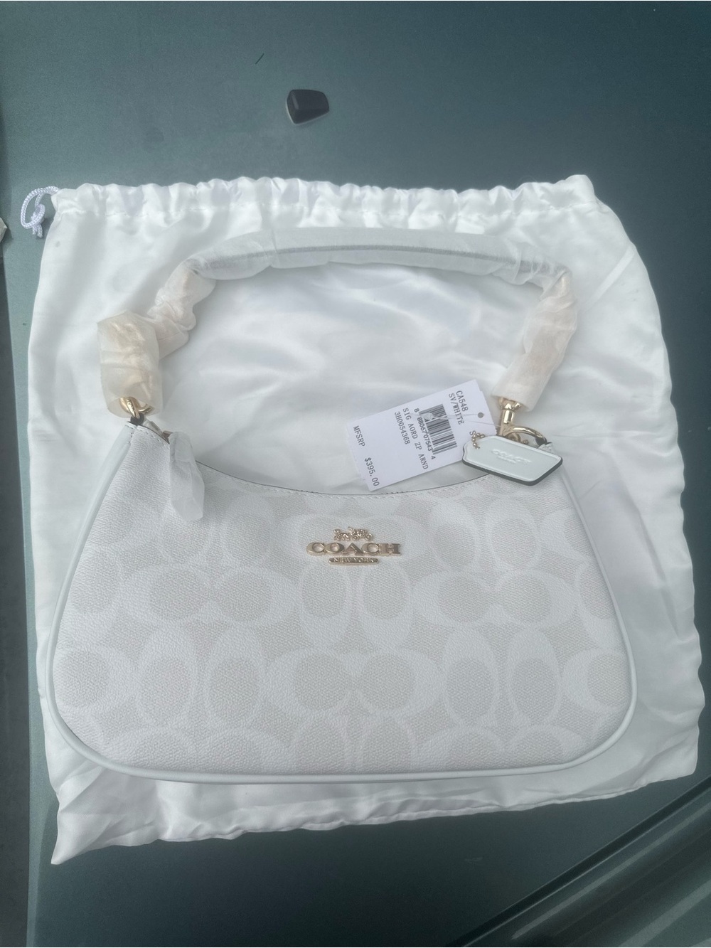 Coach White Signature Shoulder Bag with Gold Hardware